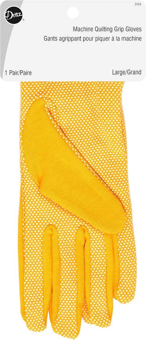Dritz Machine Grip, Yellow, Large, 1 Pair Quilting Gloves, 2 Count...