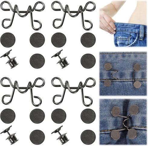 4pcs Adjustable Jean Button Waist Tightener, Removable Trouser Adjuster Clip Waistband Buckle Extender Pin No Sew Required Detachable Pants Waistb...
