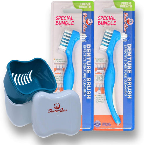 Denture Case with 2 Denture Cleaning Brushes, Retainer Case with Lid and Draining Basket for Cleaning and Storing…...