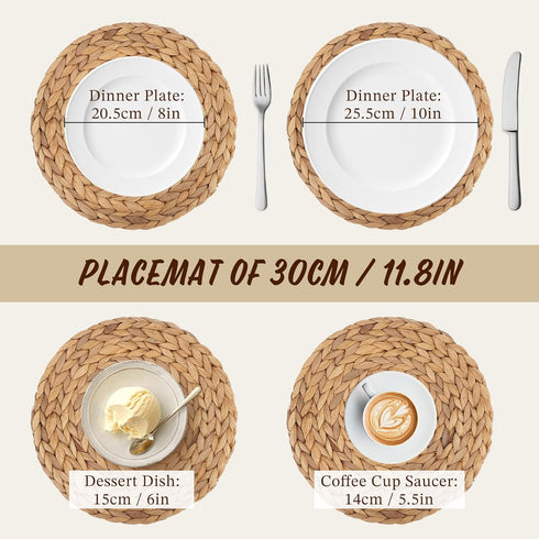 kilofly Natural Water Hyacinth Weave Placemat Round Braided Rattan Tablemats 11.8 inch x 2pc...