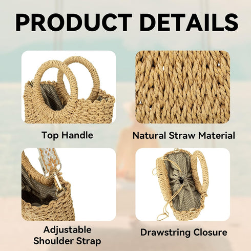 Gets Handwoven Rattan Bag for Women Cross Body Bohemian Straw Bag Vintage Weave Tote Summer Beach Carrying Shoulder Bag…...