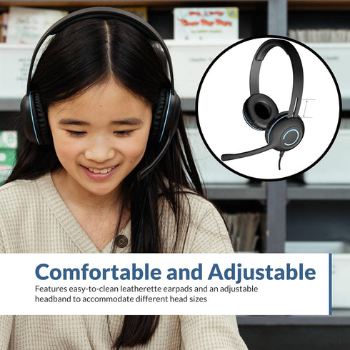 Cyber Acoustics Stereo USB Headset (AC-5008A), in-line Controls for Volume & Mic Mute, Adjustable Mic Boom for PC & Mac, Perfect for Classroom or ...