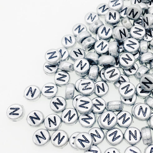 200Pcs Round Ancient Silver Letter N Beads,4x7mm Flat Letter-N Beads for Bracelets,Alphabet Beads for Jewelry Making DIY Necklaces Crafts Supply(S...