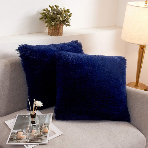 XeGe Faux Fur Throw Pillow Covers, Shaggy Fluffy Cushion Covers, Plush Furry Pillow Cases, Fuzzy Decorative Pillow Shams with Zipper Set of 2 for ...