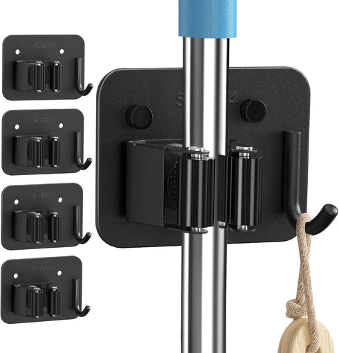 4 Pack Broom Holder Wall Mount Stainless Steel Mop Hanger - Home Laundry Room, Kitchen, Closet, Garage Organization and Storage Heavy Duty Utility...