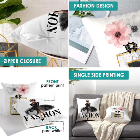 Black White Decorative Pillow Covers 18X18 Bedroom Throw Pillow Covers Pink Fashion Girls Gold Perfume Cute Sofa Couch Decorative Square Pillow Co...