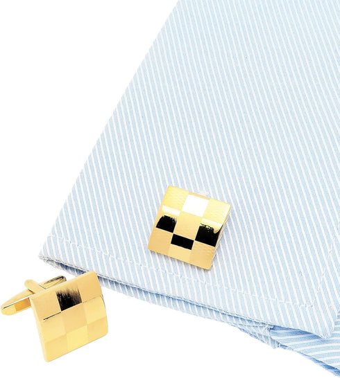 Square Pattern Cufflinks for Men Silver and Gold Plated Men's Cuff Link Set for Wedding Shirt Party Business Birthday Anniversary Dress...