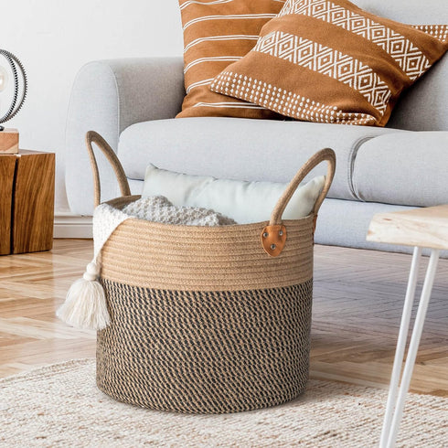 CHICVITA Wicker Laundry Basket With Handles, Storage Baskets for Decor, Rope Basket for Blankets, Toys, Clothes, Shoes, Plant Basket for Living Ro...