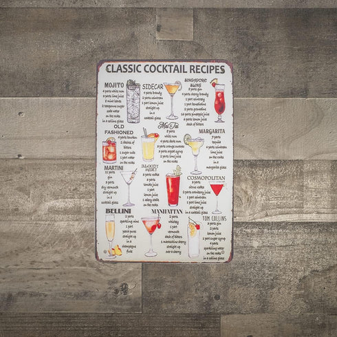 Treasure Gurus 8x12 Metal Retro Classic Alcohol Liquor Cocktail Recipes Wall Sign Tin Home Bar Menu Pub Art Decor...