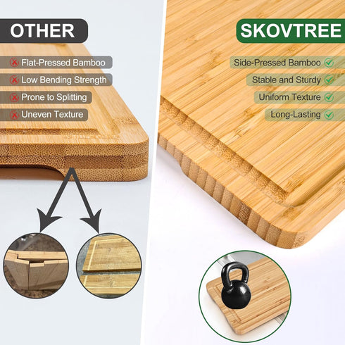 Small Bamboo Cutting Boards for Kitchen, Small Cutting Board with Built-in Handle for Camping Cutting Board, Juice Groove for Fruits Chopping, Min...