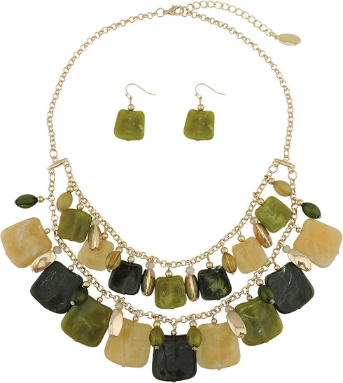 Bocar Layer Beaded Statement Necklace 2 Row Necklace Earring for Women Jewelry Set...