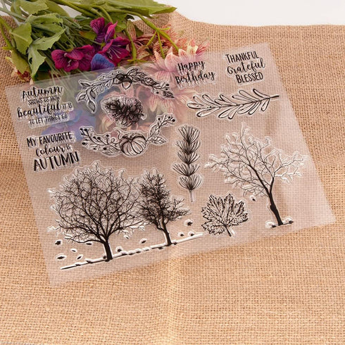Autumn Trees Clear Stamps for Card Making Leaves Words Transparent Silicone Stamp DIY Scrapbooking Supplies Embossing Paper Card Album...