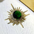 Excellent Gold and Emerald Starburst Pin Brooch Planet Sun Burst Jewelry...