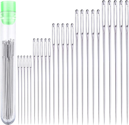 25 Large Eye Stitching Needles - 5 Sizes Big Eye Hand Sewing Needles in Clear Storage Tube...