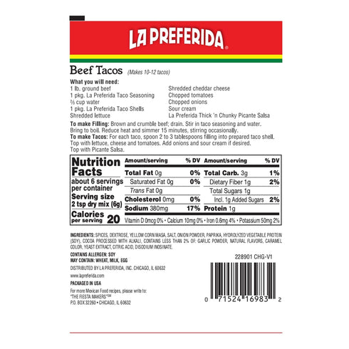 La Preferida Taco Seasoning, 1.25 OZ-6 pack...