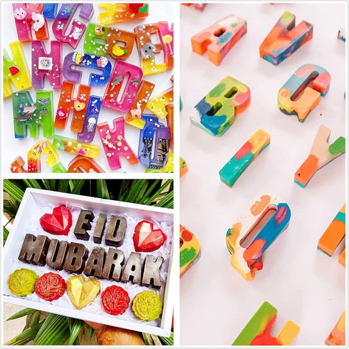 26 Large Letters Silicone Mold Alphabet Crayon Mold Chocolate Mold Biscuit Ice Cube Tray with 12 Sets of Present Packages for DIY Name Letter for ...