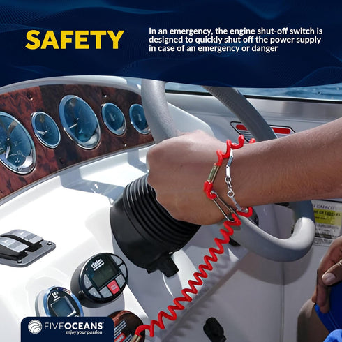 Five Oceans Marine Universal Emergency Cut-Off Switch, Kill Switch for Boat, Engine Shut-Off Switch 12VDC, Coil Extendable Lanyard, Snap Hook and ...