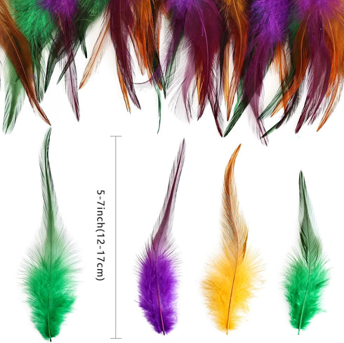120pcs 5-7" Feathers for Crafts?Saddle Hackle Feather?Rooster Feathers Bulk for Wedding Home Party, Dream Catcher Supplies and DIY Crafts(MardiGra...