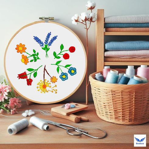 Bradove 3 Sets Leaves and Flowers Embroidery Practice Kit, Embroidery Kit for Beginners Adults, Learn to Embroider Kit Adult Beginner, Embroidery ...