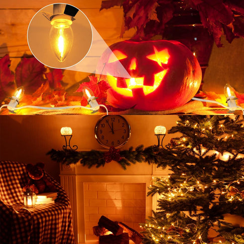 Christmas Village Lights with 10 LED Warm-White Bulb,Decoration for Christmas Village Houses,C7 Christmas Village Light Cord...