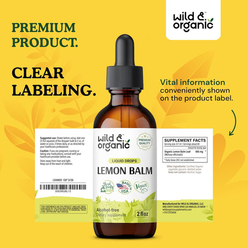 Lemon Balm Tincture - Organic Lemon Balm Liquid Extract - Lemon Balm Herb Drops - Vegan, Alcohol Free Supplement - 2 fl oz...