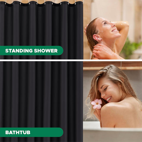 Biscaynebay Fabric Narrow Shower Stall Curtain Liners 40" Width by 72" Length, Black Water Resistant Bathroom Curtains, Rust Resistant Grommets (7...