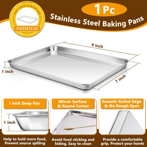 P&P CHEF 9 Inch Baking Sheet Pan with Rack Set, Stainless Steel Cookie Sheet Pan Tray with Cooling Rack for Oven Use, Cooking Roasting, Non Toxic ...