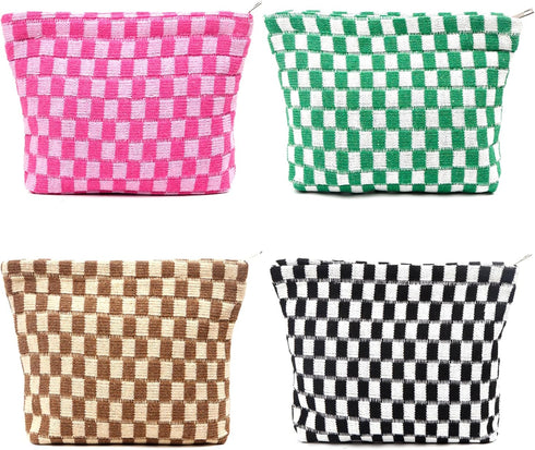 4pcs Lager Checkered Makeup Bag Cosmetic Bag for Women, Y2k Accessories Aesthetic Plaid Makeup Bag for Women, Large Capacity Pencil Case Makeup Br...