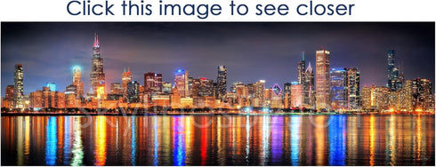 Chicago Skyline 2022 Night BORDERLESS UNFRAMED Photo Poster Print Color Downtown 11.75 inches x 36 inches Archival Photographic Panorama Picture...