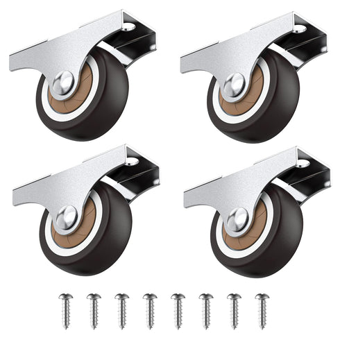 1.25 Inch Small Caster Wheels for Furniture with Rigid Fixed Non Swivel Mounting Plate Total 100 LBS Capacity of Mini Caster Wheels Set of 4 Geare...