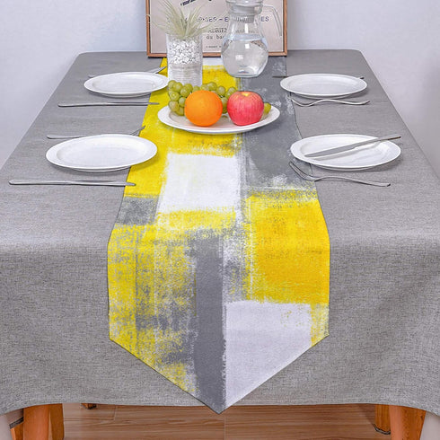 Yellow and Gray Table Runner Farmhouse Style Burlap Table Runner Abstract Modern Art Painting Table Runners for Family Kitchen Dinning Table Decor...
