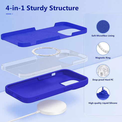 GONEZ for iPhone 14 Pro Max Case Silicone, Compatible with Magsafe, with 2X Screen Protector + 2X Camera Lens Protector, Liquid Silicone Shockproo...
