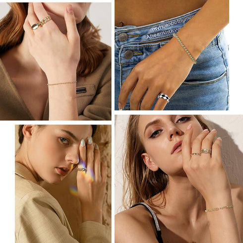 Sanfenly Jewelry Set with 3 PCS Necklaces, 5 PCS Bracelets, 3 Pairs Hoop Earrings, 10 Pcs Chunky Rings Jewelry Pack for Women Valentine Anniversar...