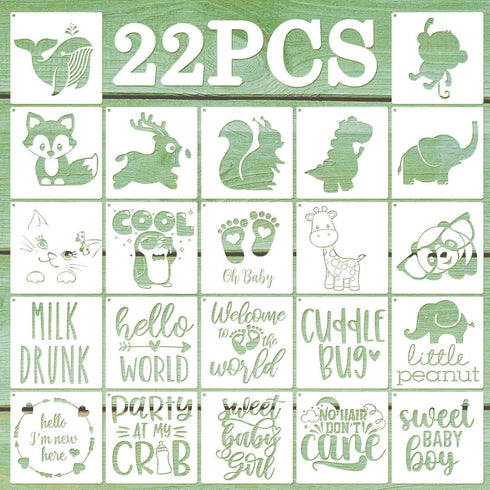 Baby Shower Stencils, Baby Stencils for Painting Fabric Stencils for Clothes Animals Pattern Templates for Boy Girl Bodysuit Bibs Bags Shirts Shoe...