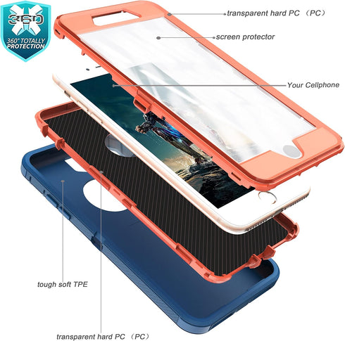 YmhxcY for iPhone SE Case 2022/2020,iPhone 8/7 with Built in Screen Protector Drop Proof 3-Layer Durable Cover/Shockproof Armor Drop Protection Ca...