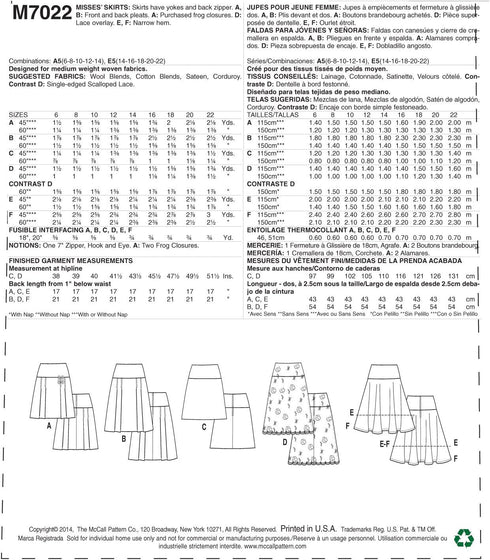 McCall's Patterns M7022 Misses' Skirts, A5 (6-8-10-12-14)...