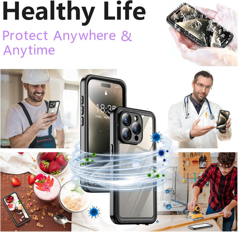 Designed for iPhone 15 Pro Case Waterproof,IP68 Underwater Heavy Duty Shockproof Built-in Screen Protector Phone Case,Black/Clear...