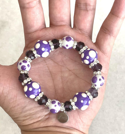 Linpeng Purple Glass Beads Polka Dots Bracelet, One Size...