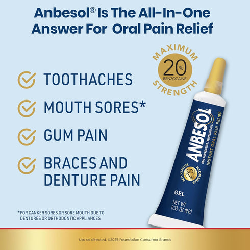 Anbesol Maximum Strength Oral Pain Relief Gel, Instant Pain Relief For Toothache Pain, Canker Sores, Sore Gums, Mouth Sores, Denture Pain, and Ali...