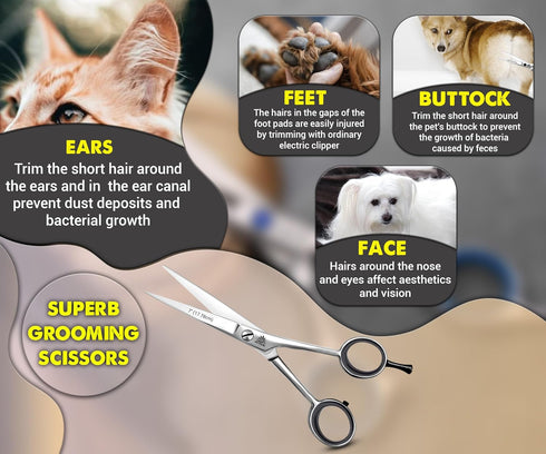 ARSUK Dog Grooming Scissors Straight 7-inch, Pet Hair Cutting Shears for Large & Small Dogs, Cats & Horses - Stainless Steel...