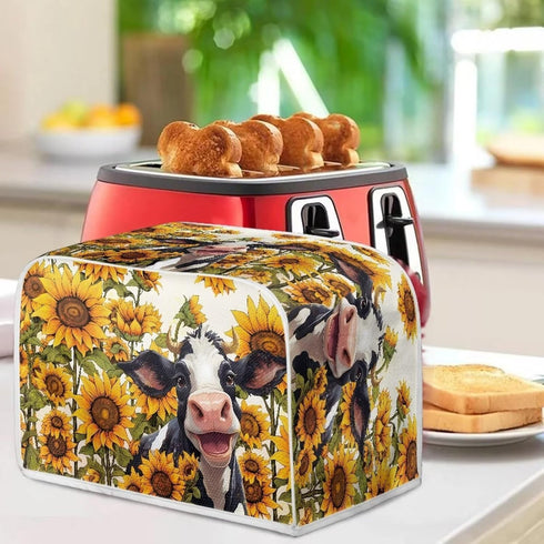 Sunflower Cow Printed Toaster Cover for 4 Slice Bread Maker, Anti Fingerprint Oven Dust Protector, Small Kitchen Appliance...
