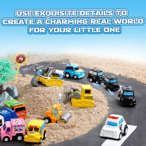 Fajiabao 18 Pcs Toy Car Mini Pull Back Cars Toy Trucks for Toddlers 1-3 Party Favors Bulk Small Construction Toys for Kids Carnival Prizes Pinata ...