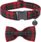 DOGWONG Christmas Red Plaid Dog Collar with Bowtie, Cute Cotton Dog Collar Red Christmas Dog Bowtie Durable Soft Pet Dog Collar for Small Medium L...