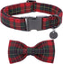 DOGWONG Christmas Red Plaid Dog Collar with Bowtie, Cute Cotton Dog Collar Red Christmas Dog Bowtie Durable Soft Pet Dog Collar for Small Medium L...