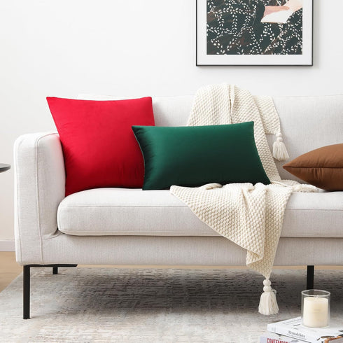 Mixhug Set of 2 Cozy Velvet Square Decorative Throw Pillow Covers for Couch and Bed, Red, 18 x 18 Inches...