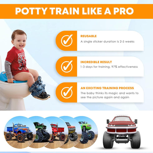 Potty Training Seat Magic Sticker | Monster Truck Potty Training Toilet Color Changing Sticker | 5 Pack Toilet targets with FREE potty e book | Us...