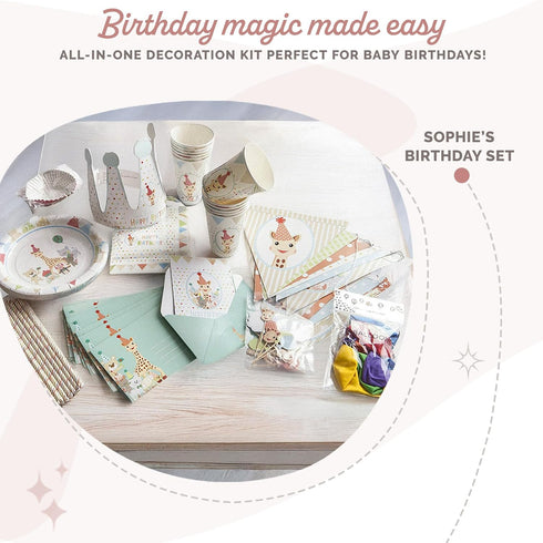 Sophie la girafe My Birthday with Sophie|Kids Birthday Decorations Party Supplies For 12 | Plates, Cups, Napkins, Utensils, Invitations, Banner, B...