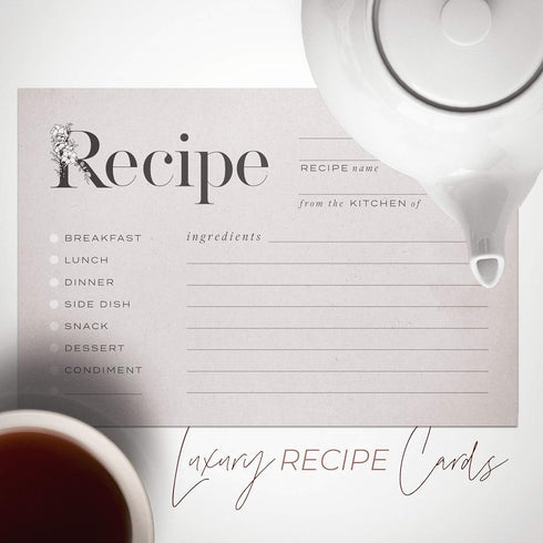 Rustic Vintage Floral Recipe Cards from Dashleigh, 48 Cards, 4x6 inches, Beige-Grey, Water-Resistant and Double-Sided...