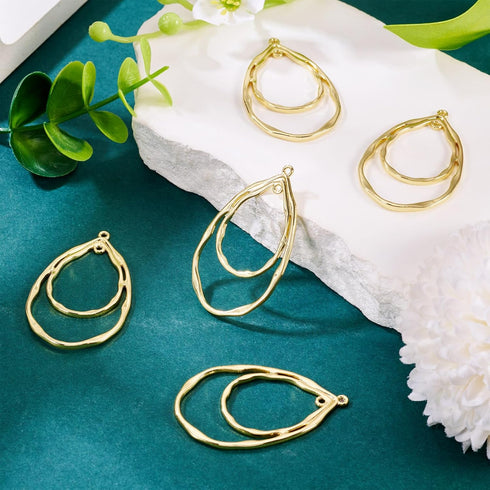PandaHall 10pcs Light Gold Open Back Bezel Charms Epoxy Resin Pressed Flower Blank Teardrop Frame Hollow Pendants for UV Resin Jewelry Making Chok...