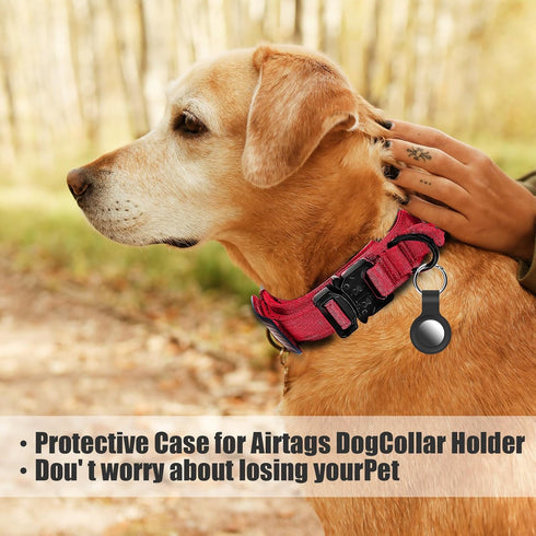 Tactical Dog Collar Military Dog Collar Adjustable Nylon Dog Collar Heavy Duty Metal Buckle with Handle for Dog Training,with Patches (Red, M)...